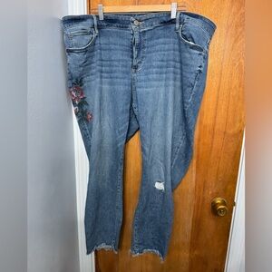 LOFT Distressed Blue Boyfriend Jeans with Floral Detail